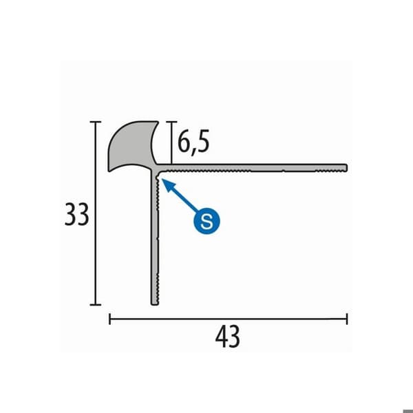 Nose profile för gång 33 x 43 mm Vinkelprofil i aluminium Slät Infällt Genomborrad Küberit Silver L 2500 mm