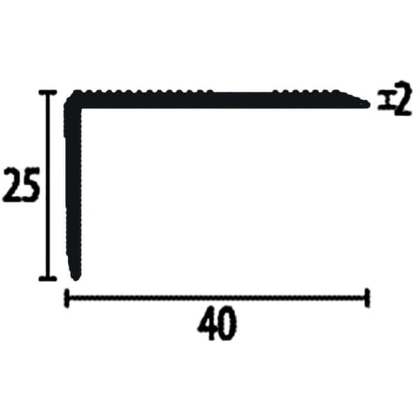 PROVISTON Hörnlist l 40 mm H 0 - 22 mm Aluminium Rillad Genomborrad I tillbakadragen L 2500 mm polerat aluminium