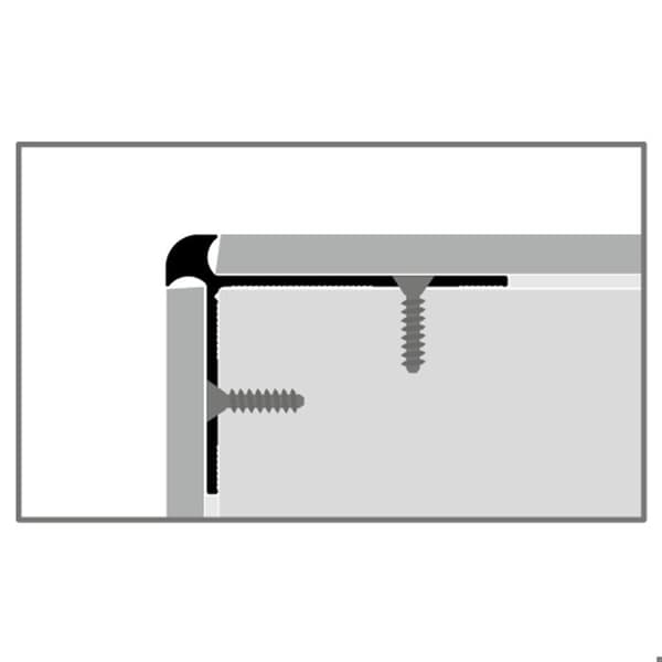 Profil av snedsteg 32 x 42 mm Vinklad aluminium Slät Inbyggd Genomborrad Küberit L 1000 mm Rostfritt stål