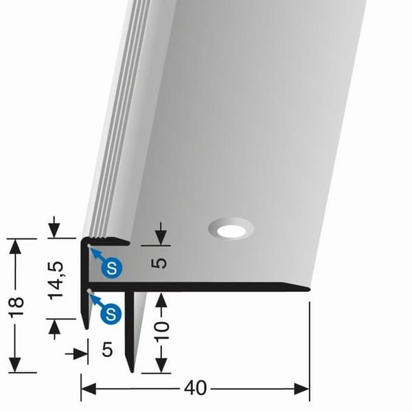 Trapp profil 18 x 40 x 2500 mm Aluminium Strimmigt hörn Profil Silver Küberit