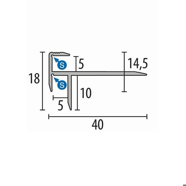 Trapp profil 18 x 40 x 2500 mm Aluminium Strimmigt hörn Profil Silver Küberit