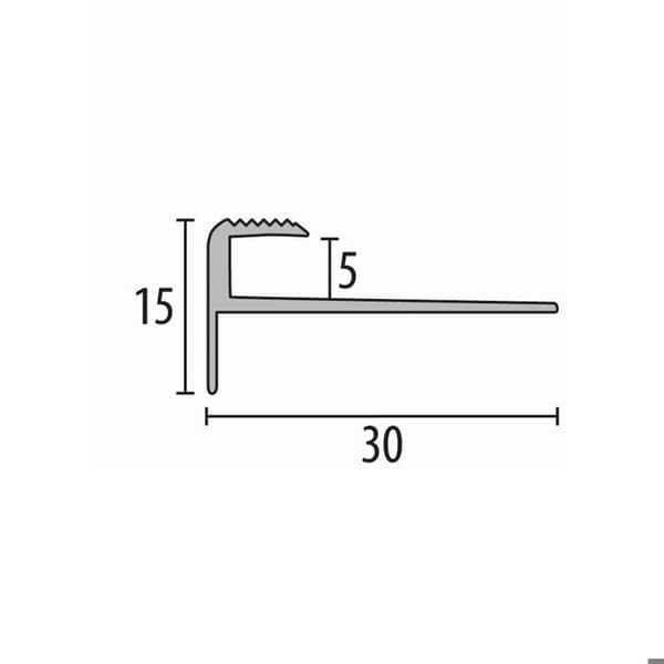 Nez de marche 15 x 30 x 2500 mm Aluminium Cornière striée Küberit aspekt inox