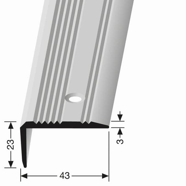 Nez de marche 23 x 43 x 2500 mm Polerat mässing Kuberit ribbad hörnprofil