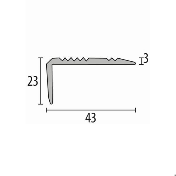 Nez de marche 23 x 43 x 2500 mm Polerat mässing Kuberit ribbad hörnprofil