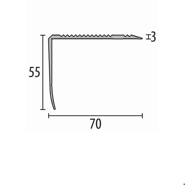 Nez de marche 55 x 70 mm Aluminium Cornière striée Olika Ls Küberit