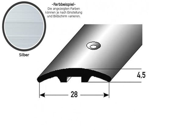 Profil för anslutning av själ i övergångsprofil 28 mm typ 06 anodiserad aluminium med centrumhål SILVER