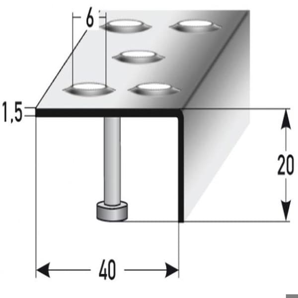 Nässtag 20 mm x 40 mm Matt stål Halkskyddande perforerad Genombruten