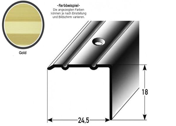 Horn 18 x 24,5 x 1200 mm Typ 88 89 Anodiserad guld aluminium med hål