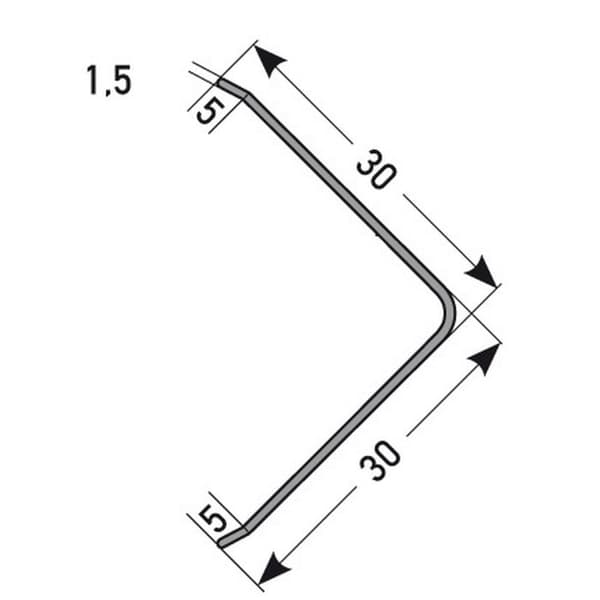 Skyddsvinkelhörn 30 x 30 mm i aluminium med enkel vikning, självhäftande eller med hål - Rå aluminium - 1,5 mm - 1500 - utan hål.