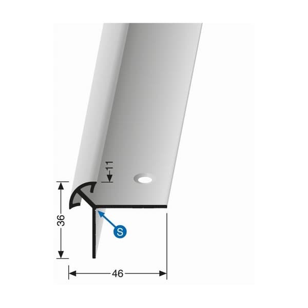 Trappprofil 36 x 46 x 2500 mm aluminiumhörnprofil, slipad och borrad Küberit