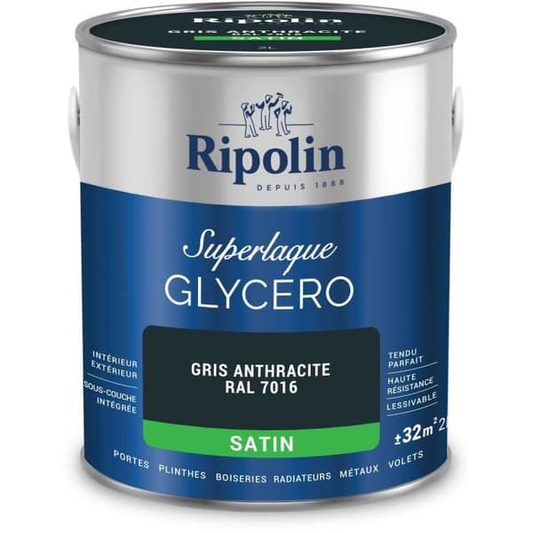 Antracitgrå RAL 7016 satin glycerolack - RIPOLIN - 2 L