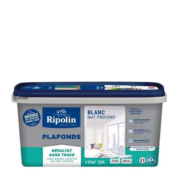 Loftmaling - Mat hvid - Ingen spor - RIPOLIN - 2,5L