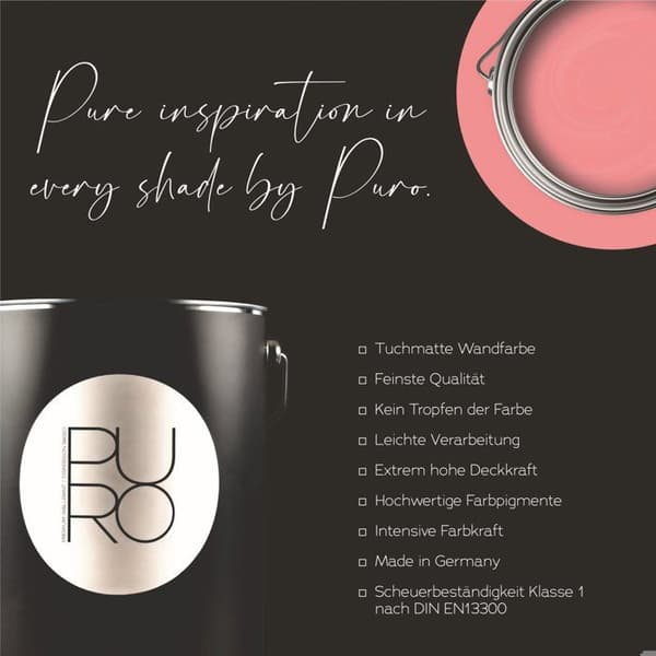 Väggfärg rosa PURO Melon Pink Dispersion exklusiv för inomhus Hög intensitet 1 liter