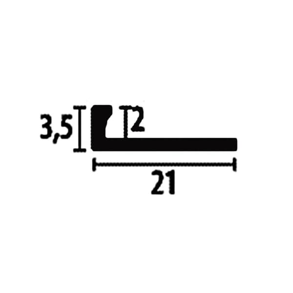 PROVISTON Avslutningsprofil l 21 mm H 2 mm L 2500 mm Pulverlackad aluminium Dubbelprofil K Svart Sluten Stansad