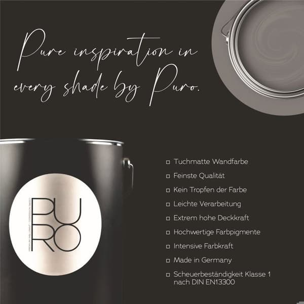 Grå väggfärg PURO Sleek Grey Inomhusdispersion exklusiv Hög intensitet på 2,5 liter