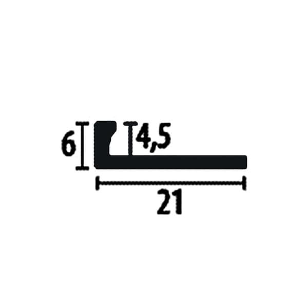 PROVISTON Avslutningsprofil l 21 mm H 4.5 mm L 2500 mm Polerat aluminium Profil utan stämpling Ej borrad