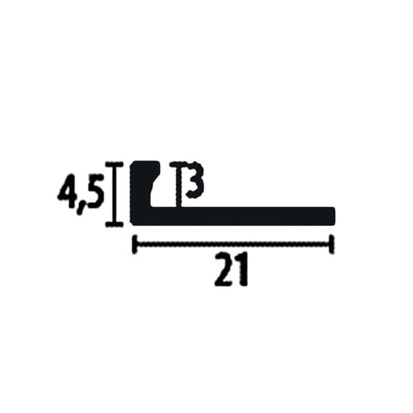 PROVISTON Avslutningsprofil l 21 mm H 3 mm L 2500 mm Polerat aluminium Fällbar profil Öppet skuren