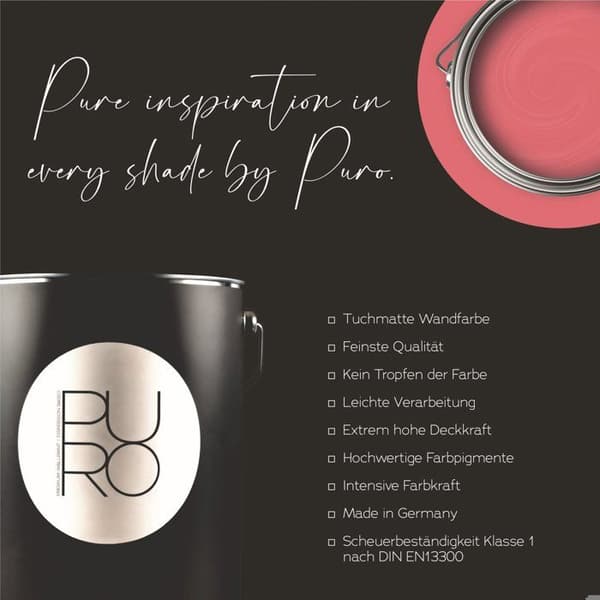 Väggfärg rosa PURO Blushing Pink Dispersion exklusiv för inomhus Hög intensitet på 2.5 liter