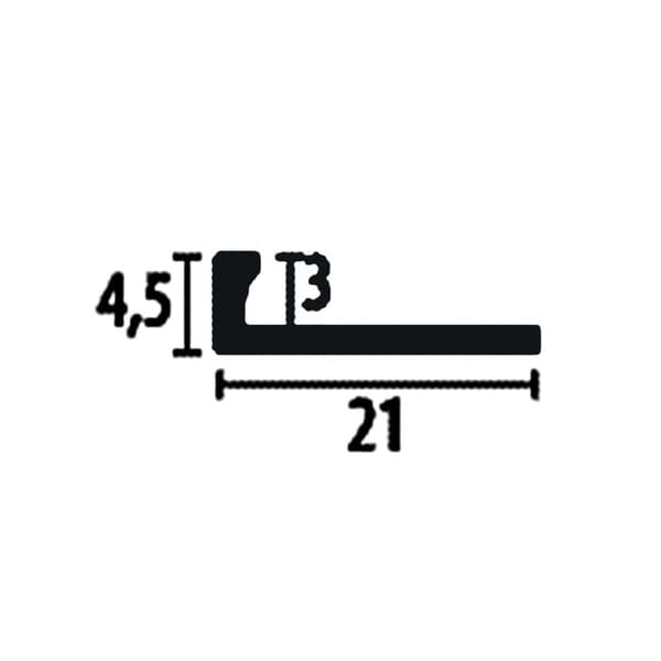 PROVISTON Avslutningsprofil l 21 mm H 3 mm L 2500 mm Polerat aluminium Dubbel K Stansad sluten