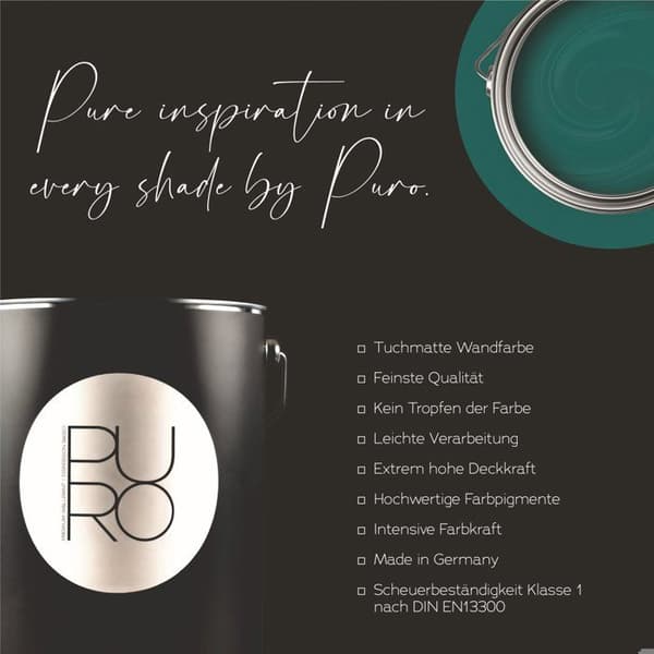 Grön väggfärg | PURO Brilliant Green | Exklusiv dispersion för inomhusbruk Hög färgintensitet | 1 liter