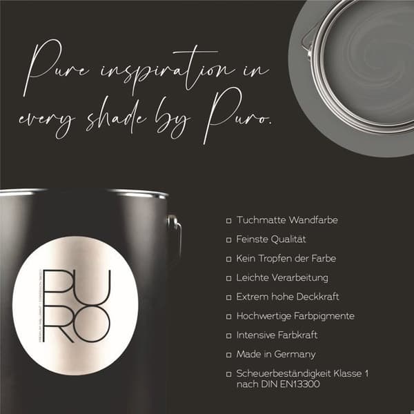 Grå väggfärg PURO Chic Grey Dispersion exklusiv för inomhus Hög intensitet på 1 liter