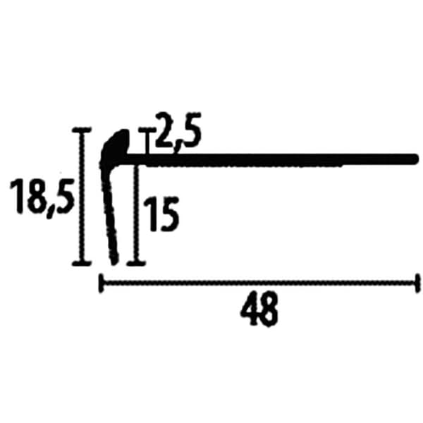 PROVISTON Profil för trappnos 48 x 2.5 x 2500 mm Anodiserad aluminium Fällbar Stansad öppen