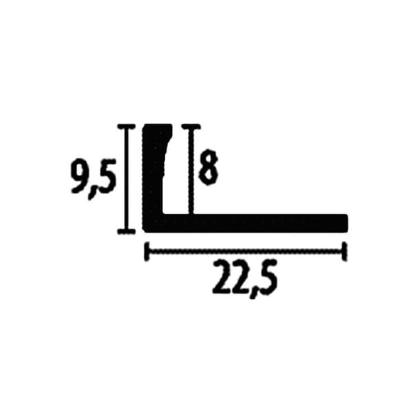 PROVISTON Avslutningsprofil l 22,5 mm H 8 mm L 2500 mm Termolackerad aluminium Dubbel K Svart Sluten Stansad
