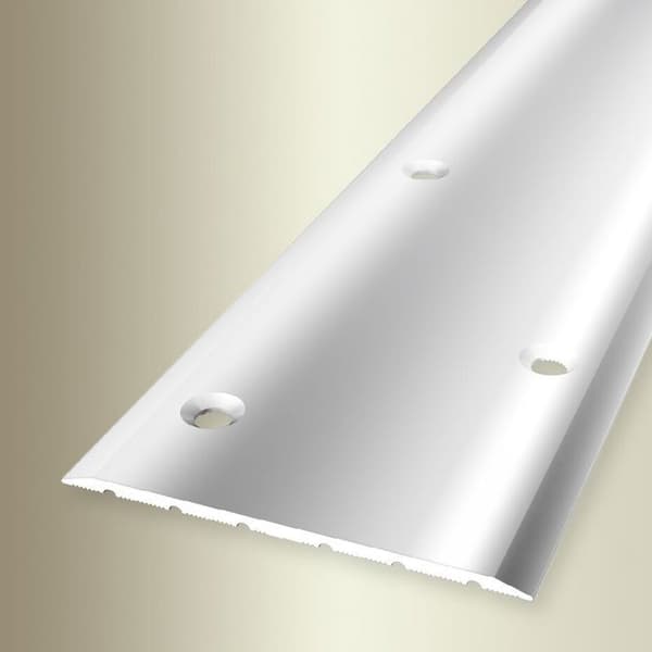 PROVISTON Övergångsprofil l 80 mm H 0 - 99 mm L 900 mm Anodiserad aluminium Slät Silver Förskjuten Inbyggd Genomborrad