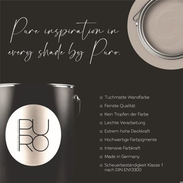 Grå väggfärg PURO Dreamy Grey Dispersion exklusiv för inomhusbruk Hög intensitet på 1 liter