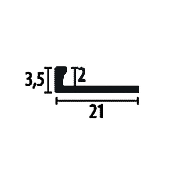 PROVISTON Avslutningsprofil l 21 mm H 2 mm L 2500 mm Polerat aluminium Fällbar profil Öppnad skuren