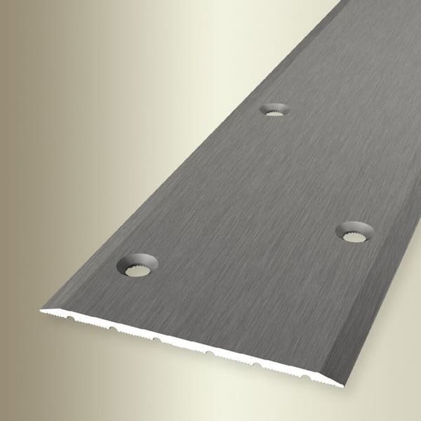 PROVISTON Övergångsprofil l 80 mm H 0 - 99 mm L 900 mm Anodiserad aluminium Slät Finkornig polerad rostfritt stål Förskjuten Infälld Genomgående hålad