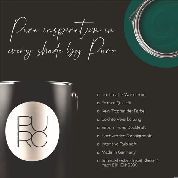 Grön väggfärg PURO Precious Green Dispersion exklusiv för inomhusbruk Hög intensitet av 2,5 liter