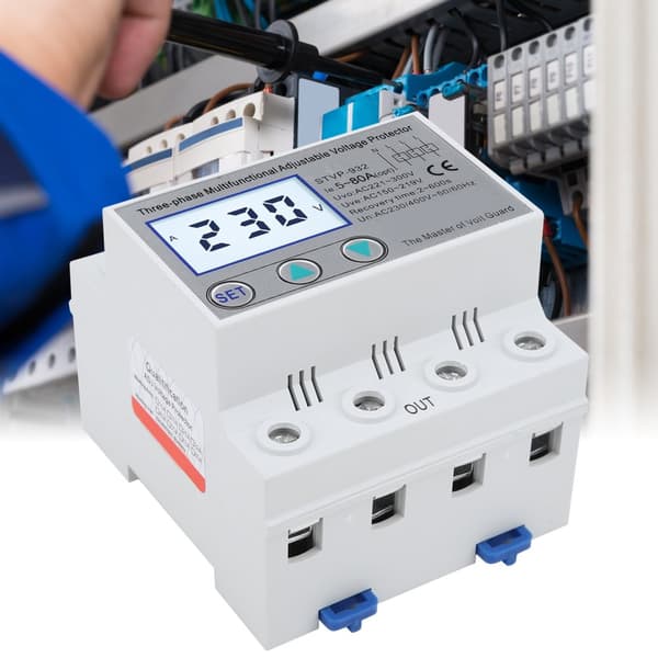 Justerbar spændingsbeskytter, 3-fase, LCD-display, automatisk nulstilling,80A