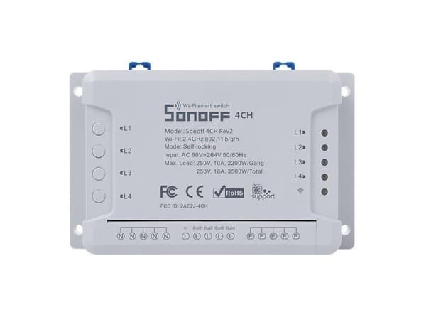 Sonoff 4-kanals smart relä som styrs med WiFi - 230VAC 2200W