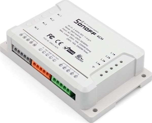 Sonoff 4-kanals smart relä som styrs med WiFi - 230VAC 2200W
