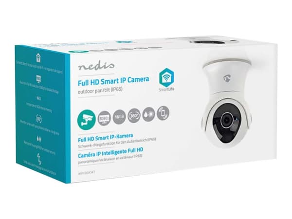 Nedis WIFICO20CWT - Nätverksövervakningskamera - utomhusbruk - vattenfast - färg (Dag&Natt) - 2 MP - 1080p - ljud - trådlös - Wi-Fi - DC 12 V