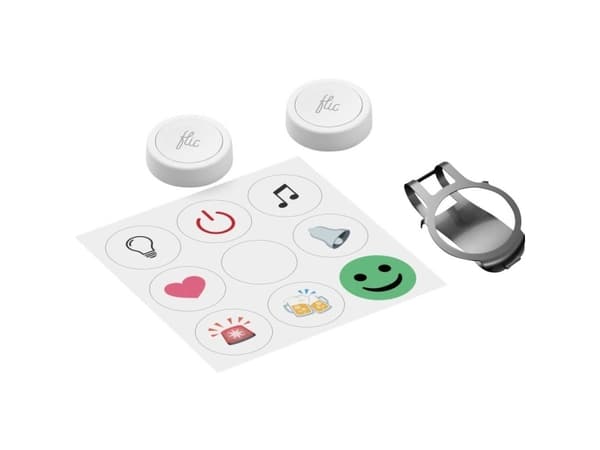 "Flic Smart Button Double Kit" - programmerbara smarta knappar (2 knappar, metallklämma, limsats)
