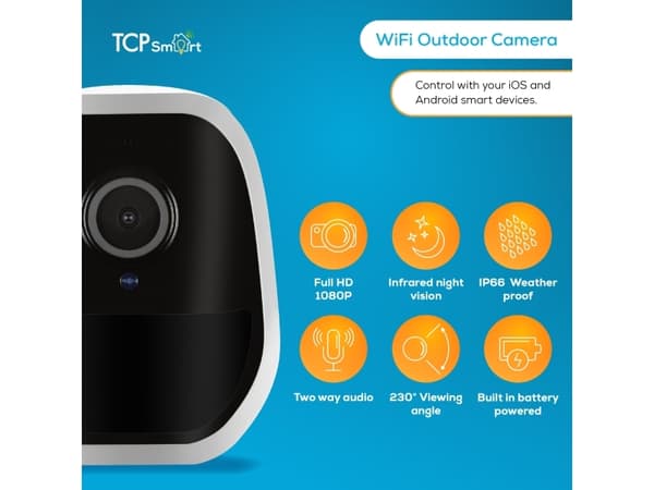 TCP Global TBVWOUTCABATTA6PRO, IP-sikkerhetskamera, Inne & Ute, Trådløs, 2.4 MHz, CE, Vegg