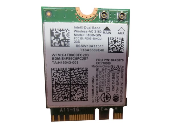 Intel Dual Band Wireless-AC 3160 - Nätverksadapter - M.2 Card - Bluetooth 2.1 EDR, Bluetooth 2.1, Bluetooth 3.0 HS, Bluetooth 3.0, Bluetooth 4.0, Wi-