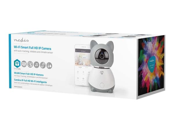 Nedis SmartLife WIFICI30CGY - Nätverksövervakningskamera - inomhusbruk - färg (Dag&Natt) - 2 MP - 1920 x 1080 - 1080p - fast lins - ljud - trådlös -
