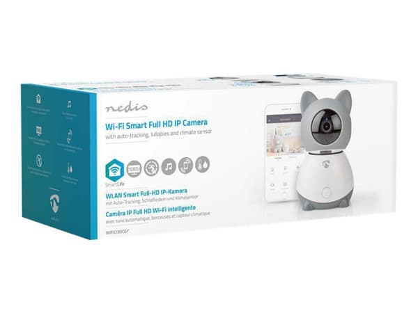 Nedis SmartLife WIFICI30CGY - Nätverksövervakningskamera - inomhusbruk - färg (Dag&Natt) - 2 MP - 1920 x 1080 - 1080p - fast lins - ljud - trådlös -