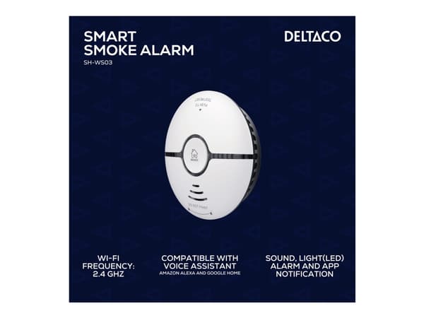 DELTACO SMART HOME SH-WS03 - Røykalarm - trådløs - 802.11b/g/n - 2.4 Ghz - hvit