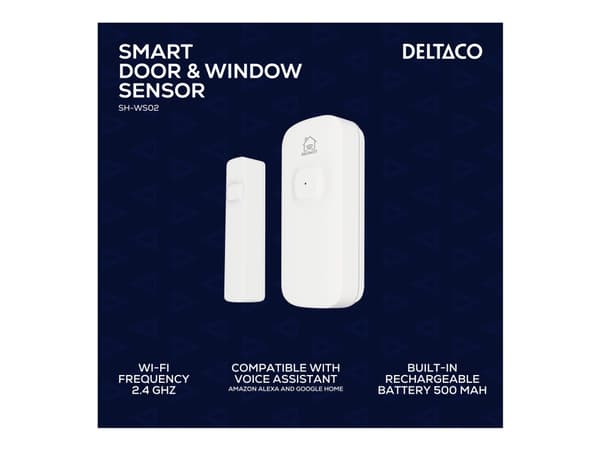 DELTACO SMART HOME SH-WS02 - Dør- og vindusensor - trådløs - 802.11b/g/n - 2.4 Ghz - hvit