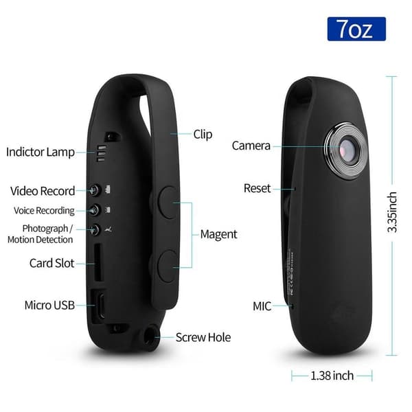 Bodycam / Spionkamera / Bröstfickskamera med Magnet 1080P