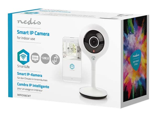 Nedis SmartLife WIFICI06CWT - Nettverksovervåkingskamera - innendørs - farge (Dag og natt) - 2 MP - 1920 x 1080 - 1080p - lyd - trådløs - Wi-Fi - DC