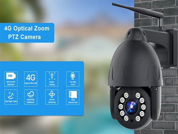 4G Utomhuskamera PTZ Dome, 50m mörkerseende, 5x Optisk Zoom, Tvåvägskommunikation
