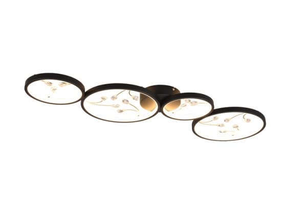 Trio Groovy LED-taklampe, 4-delt, matt sort/gull