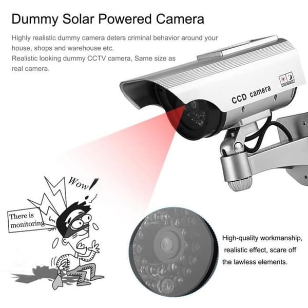 Solar Dummy Kamera Hög Simulering CCTV Fake Camera Blinkande Led Rött ljus Batteri Hemsäkerhetsövervakning