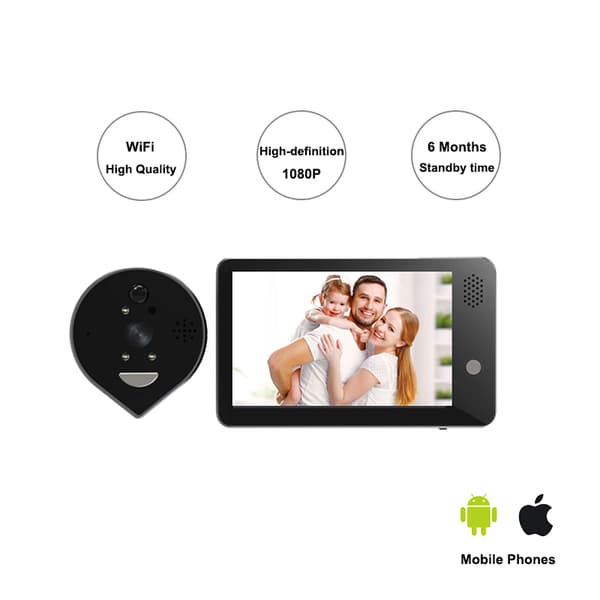 Smart Dörröga, Titthålskamera med WiFi, 4.3” skärm, 720p, 120°, IR, Rörelsedetektion, Tvåvägsljud