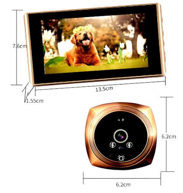 Dörröga med 1080p FHD Kamera, 4.5" färgskärm, PIR rörelsedetektor, microSD, guld/brons